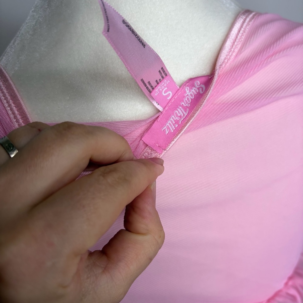Sugar Thrillz Pink Satin & Chiffon Cropped Babydoll Top - Picture 4 of 4